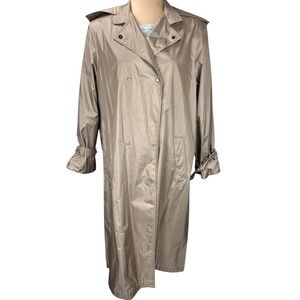 Vintage Ethel Pear One Up Women's Beige Double Breasted Long Trench Coat Size 12
